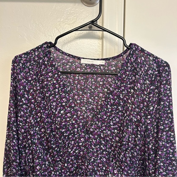 Lush Purple Floral Ruched Long Sleeve Blouse Women’s Extra Large Zipper Detail - Picture 2 of 9